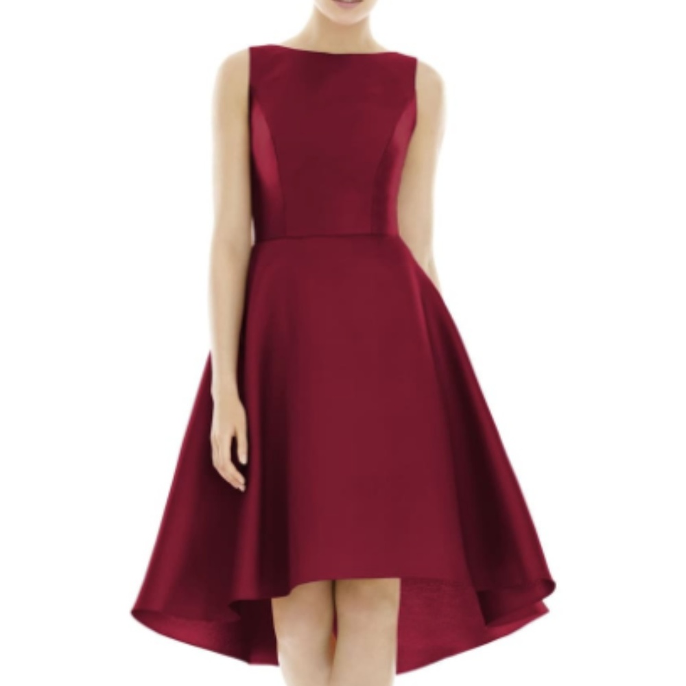 Alfred Sung Burgundy High/Low Twill Cocktail Dress
